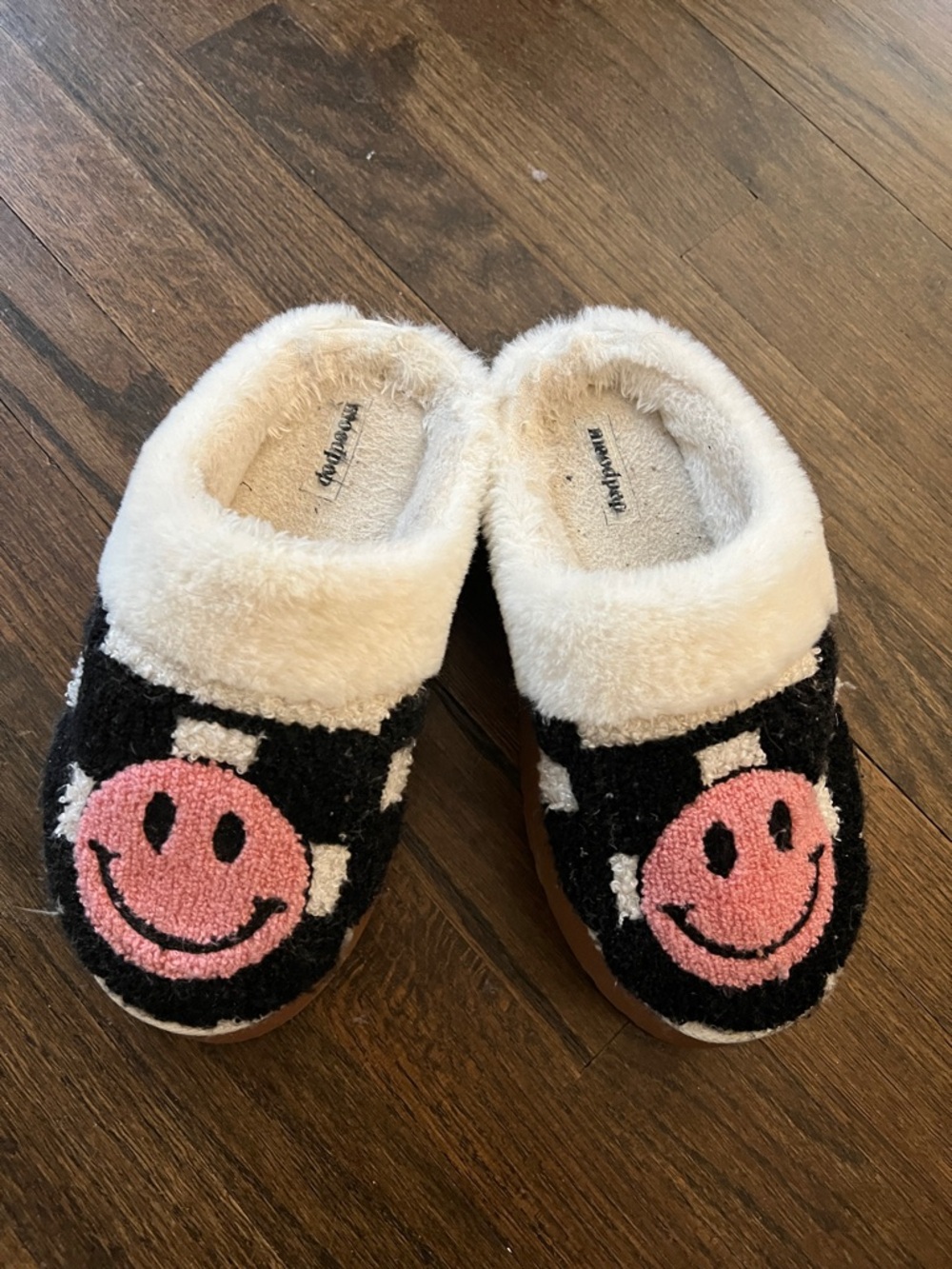 Cozy Black & White Slipper Clogs with Pink Smiley Face